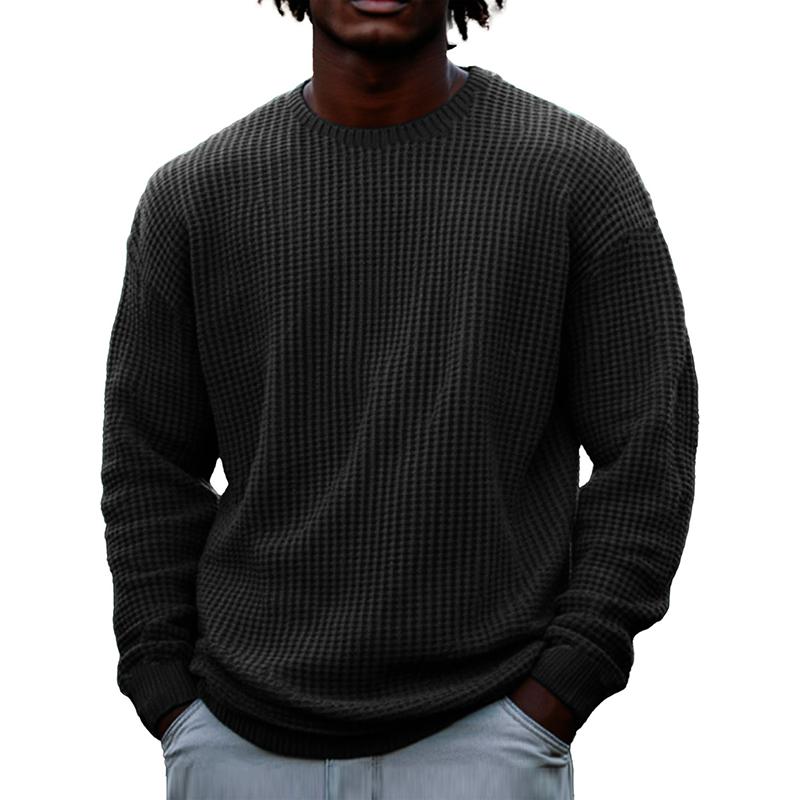 Men's Solid Color Waffle Round Neck Long Sleeve Sweatshirt 95420284Z