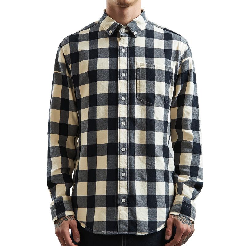 Men's Versatile Lapel Plaid Long Sleeve Shirt 47433369F