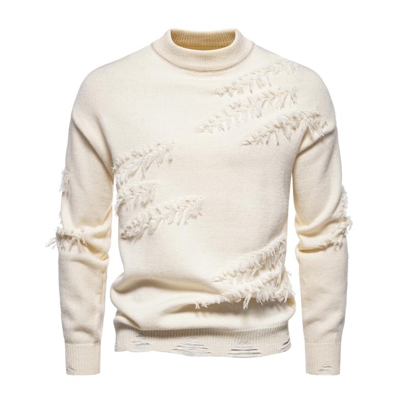 Men's Fashion 3D Rice Ear Jacquard Round Neck Pullover Knitted Sweater 89656527M