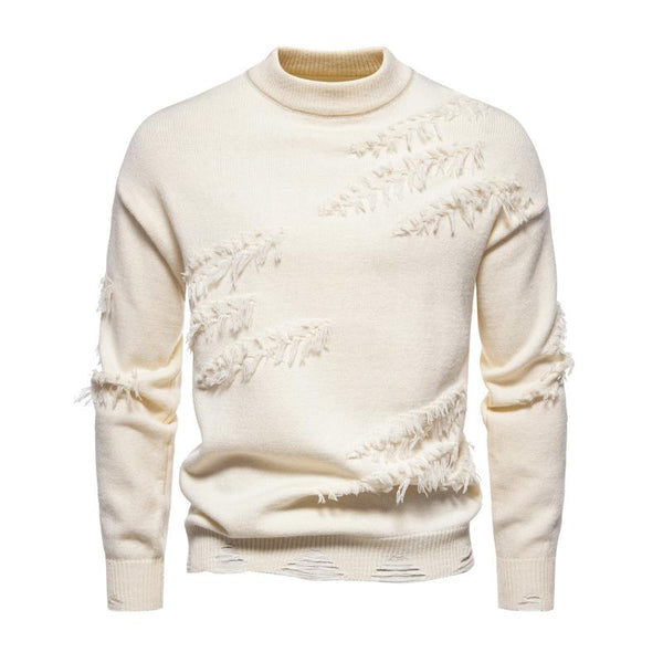 Men's Fashion 3D Rice Ear Jacquard Round Neck Pullover Knitted Sweater 89656527M