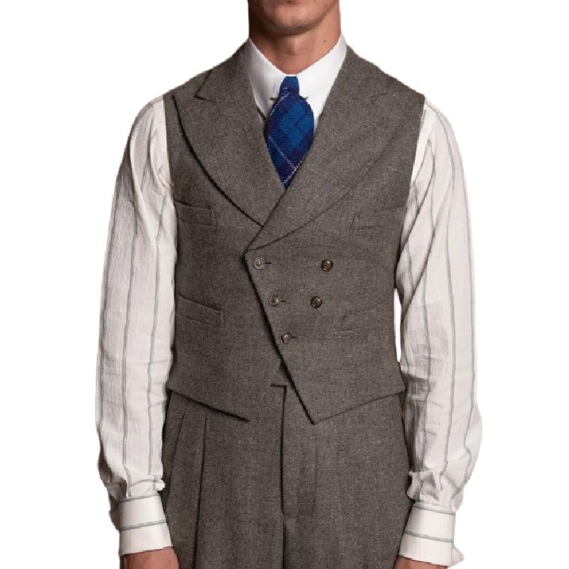 Men's Vintage Wool Blended Patchwork Peak Lapel Slim Vest 95737476M