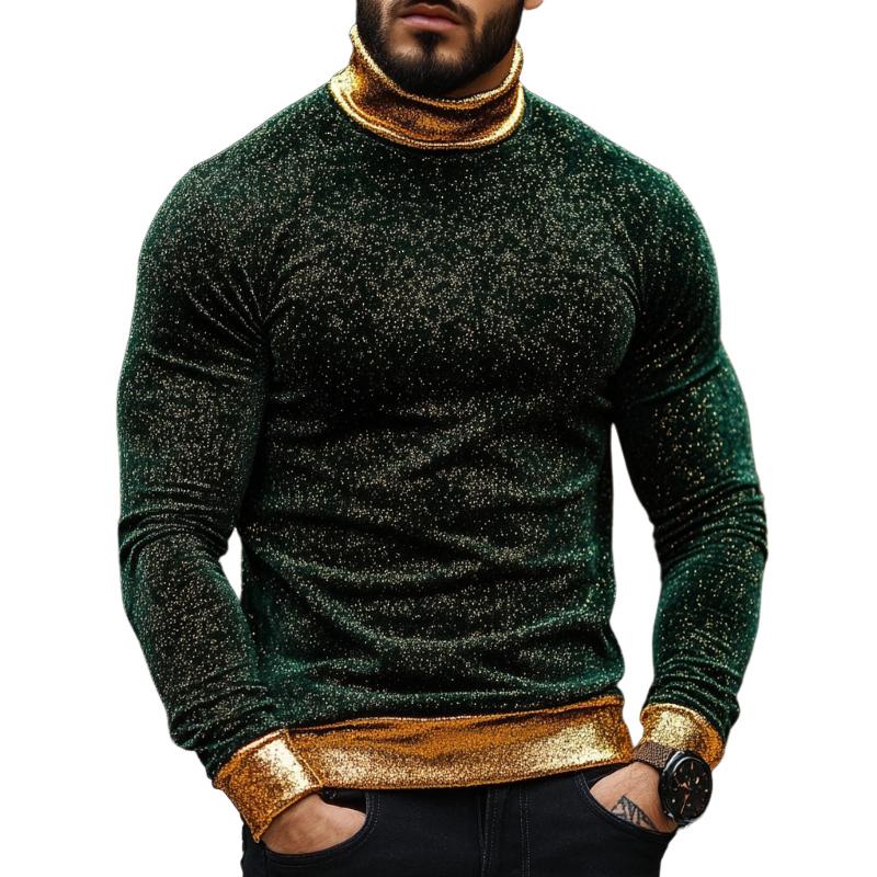 Men's Retro Casual Colorblock Dance Party High Neck Long Sleeve T-Shirt 23998879TO