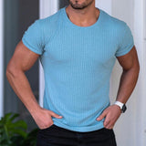Men's Casual Solid Color Striped Crew Neck T-Shirt 82745047TO