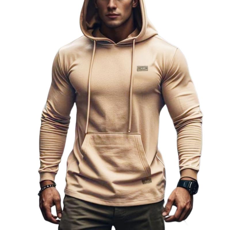 Men's Solid Kangaroo Pocket Long Sleeve Hoodie 88250494Y