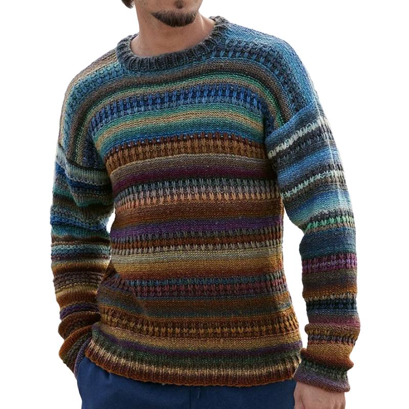 Men's Casual Colorful Striped Crew Neck Sweater 65365644F