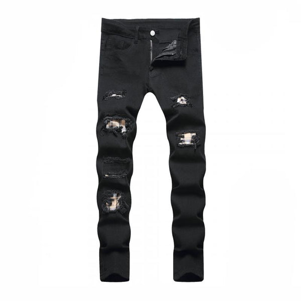 Men's Fashion Patch Distressed Hole Slim Jeans 60536574Z