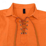 Men's Solid Linen Lapel Lace-up Collar Long Sleeve Shirt 82378818Z
