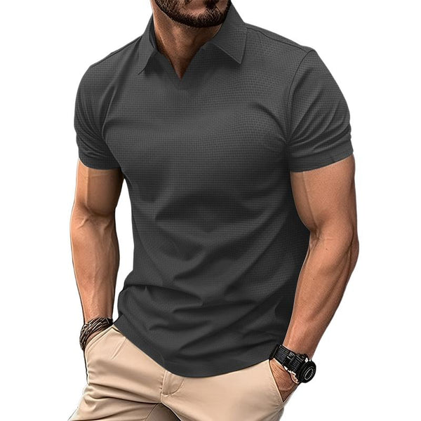 Men's Casual Solid Color V-Neck Short-Sleeved Polo Shirt 02904418Y