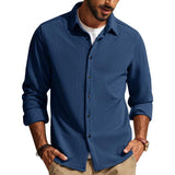 Men's Casual Solid Color Lapel Long Sleeve Shirt 92125385Y