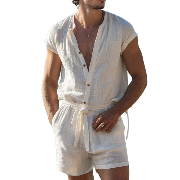 Men's Casual Solid Color Beach Drawstring Jumpsuit 95861736TO