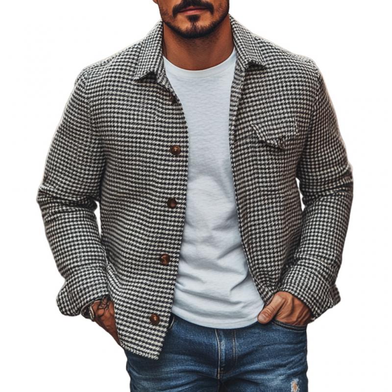 Chaqueta estilo camisa de hombre con solapa de pata de gallo y botonadura sencilla, estilo vintage, 85588306M