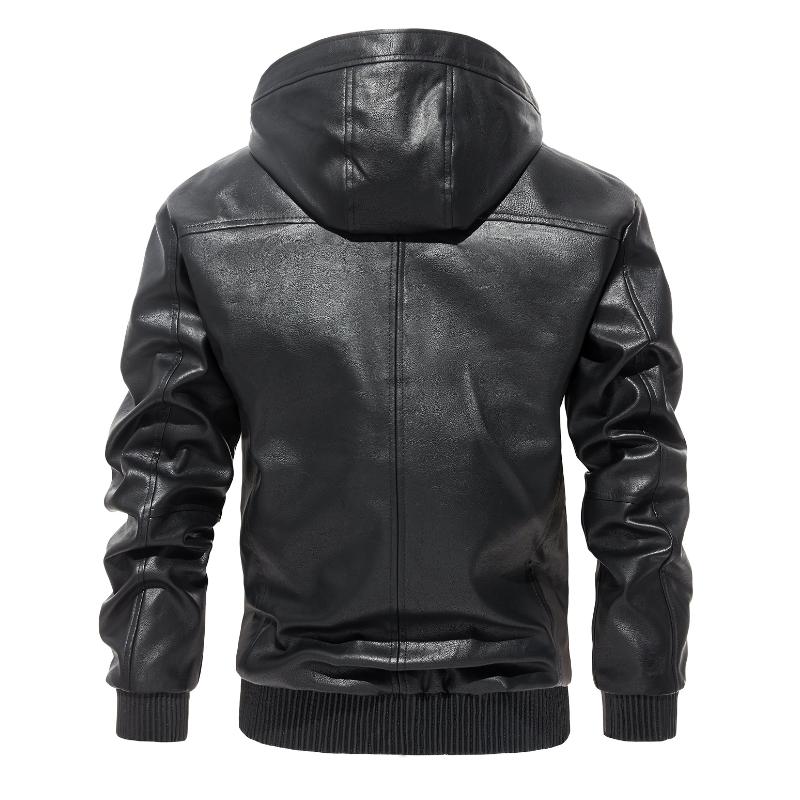 Men's Casual All-match Hooded Leather Jacket 49777250F