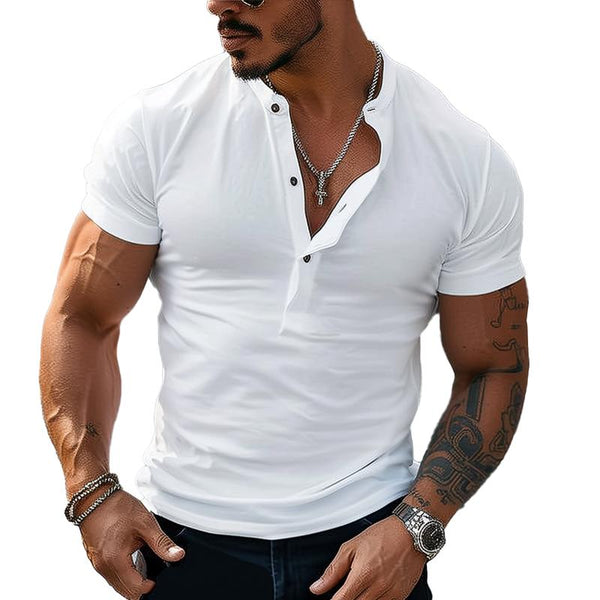 Men's Solid Henley Collar Short Sleeve Casual T-shirt 96218730Z