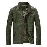 Men's Distressed Stand Collar Leather Jacket 91587482F