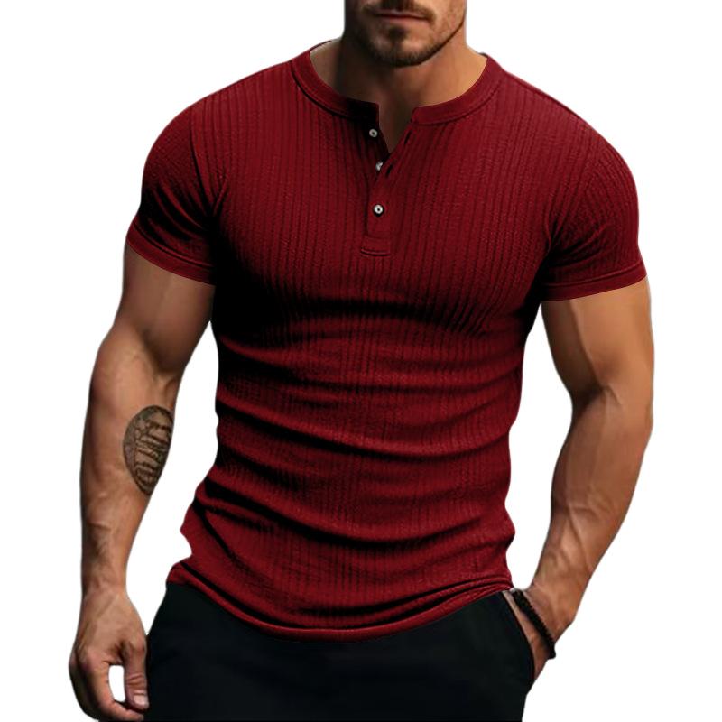 T-shirt Henley a maniche corte in maglia elasticizzata casual da uomo 00095453X