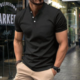 Men's Casual Stand Collar Patch Pocket Slim Fit Short Sleeve T-Shirt 82269037M