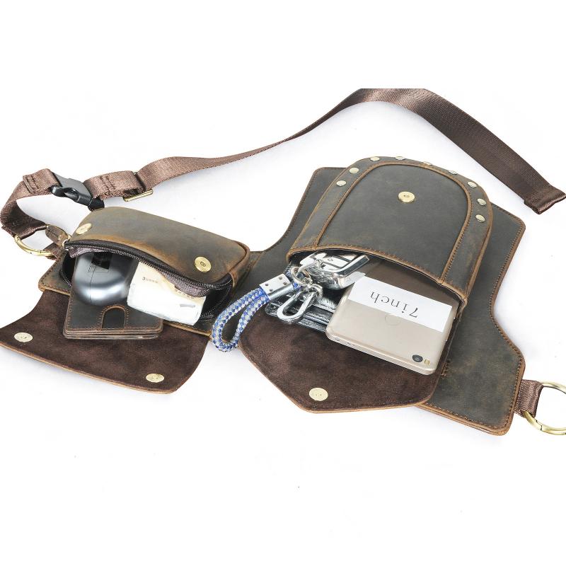 Men's Classic Retro Personality Outdoor  Leather  Waist Bag 60235114K