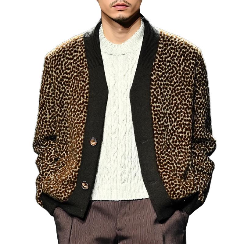 Men's Leopard Print Knitted Cardigan 89502212U