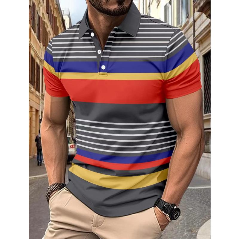 Men's Colorful Striped Lapel Short-Sleeved Polo Shirt 17976460Y