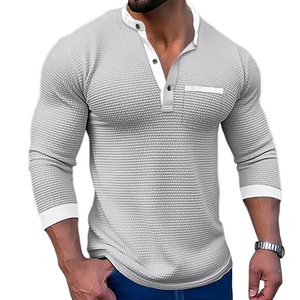 Men's Solid Waffle Henley Neck Long Sleeve T-Shirt 38998478Y