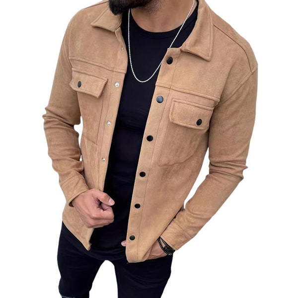 Men's Casual Solid Color Suede Lapel Single Breasted Slim Fit Jacket 19392253M