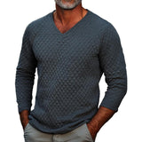 Men's Classic V-Neck Quilted Padded Warm Long Sleeve T-Shirt 60747784F