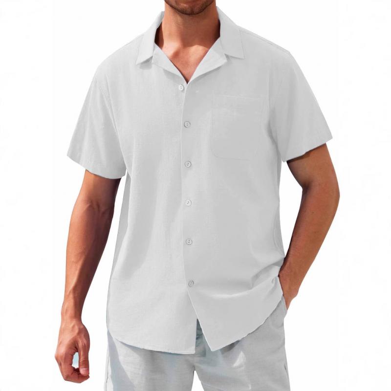 Men's Solid Color Lapel Short Sleeve Casual Shirt 42820330Z