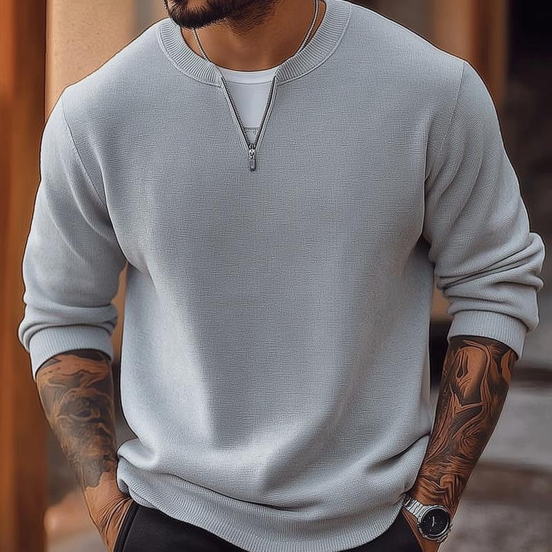 Men's Fashion Solid Color Round Neck Long Sleeve Casual Sweatshirt 44210486Z