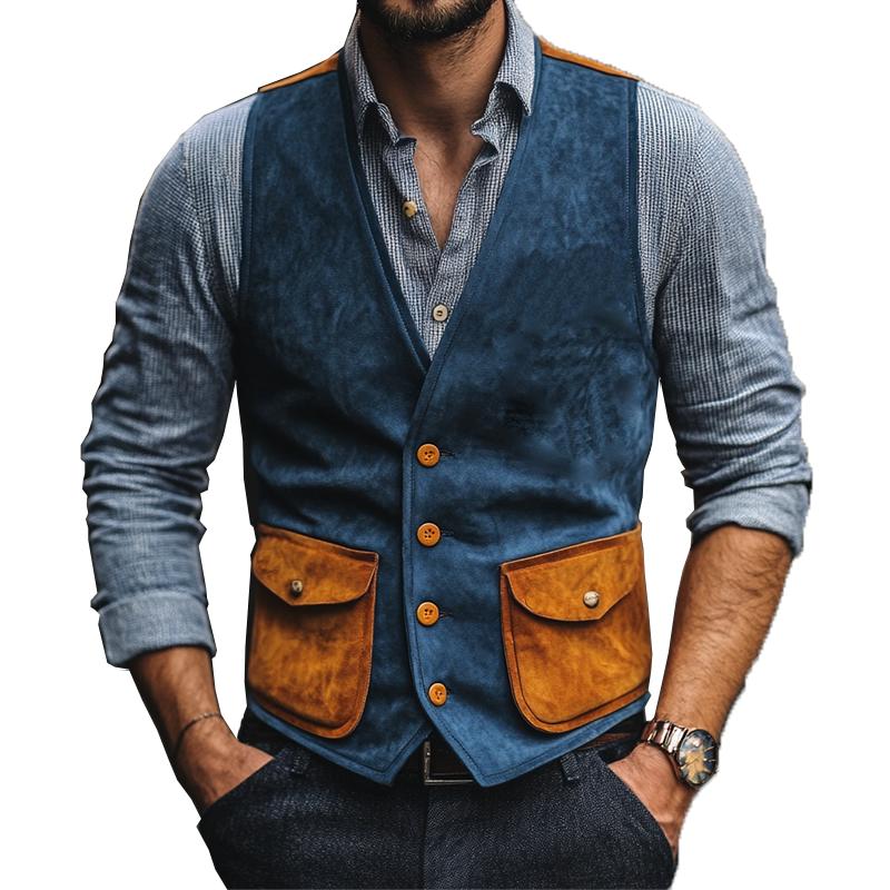 Men's Classic Casual Contrast Suede Vest 60751370K