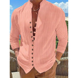 Men's Cotton And Linen Striped Long-Sleeved Shirt 56861520Y