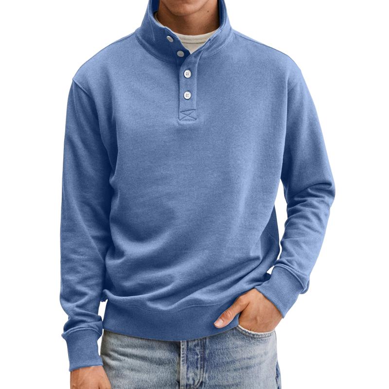 Men's Casual Solid Color Button Stand Collar Pullover Loose Sweatshirt 24842988M