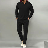 Men's Casual Waffle Patchwork Loose Hoodie Sports Pants Set 55791566M