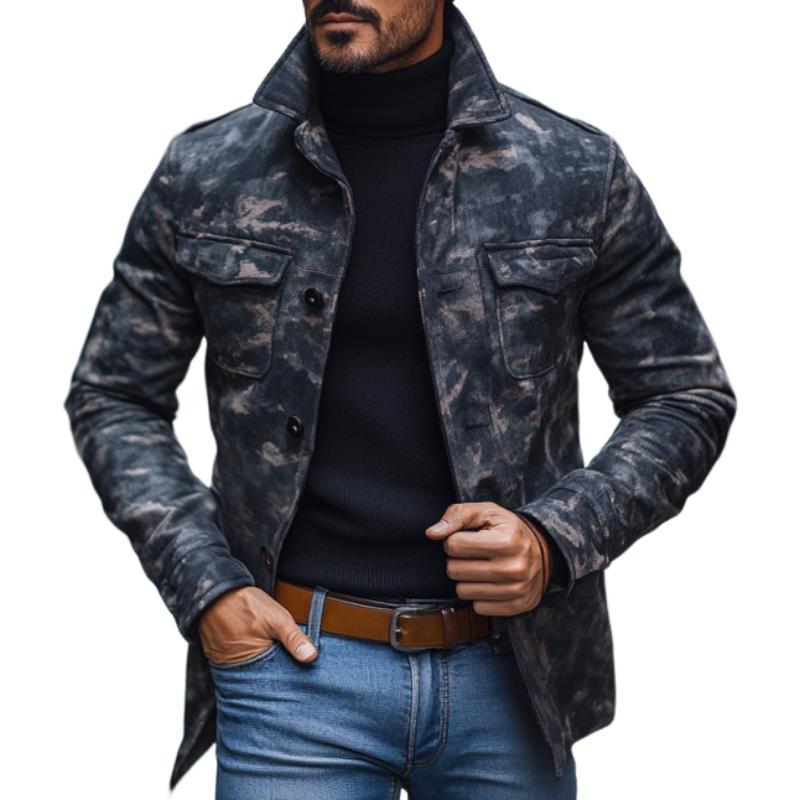 Men's Fashion Camouflage Wool Blended Lapel Single Breasted Short Coat 05101280M