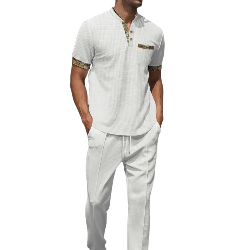 Vaffelfargeblokk for menn med kortermet T-skjorte og buksesett 95966894Y