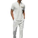 Men's Waffle Colorblock Short Sleeve T-Shirt and Pants Set 95966894Y