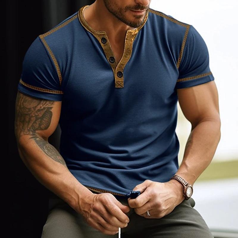 Men's Colorblock Henley Collar Short Sleeve T-shirt 00752165Z