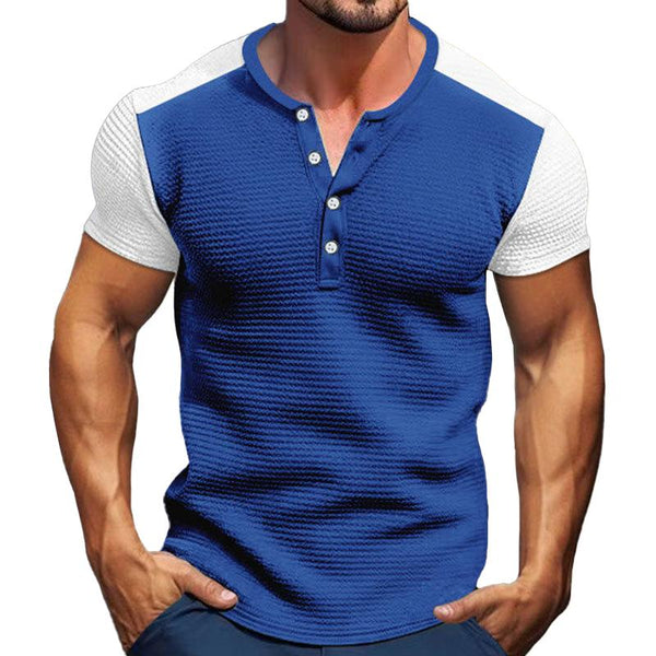 Men's Colorblock Henley Collar Short Sleeve Waffle Casual T-shirt 39527724Z