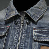 Men's Vintage Washed Slim Fit Zip-Up Denim Motorcycle Jacket 11233018M