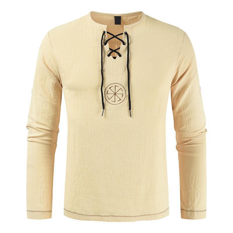 Men's Lace-up Graphic Embroidered Long Sleeve T-shirt 71071877Z