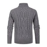 Men's Solid Color Cable Lapel Long Sleeve Sweater 78892804Z