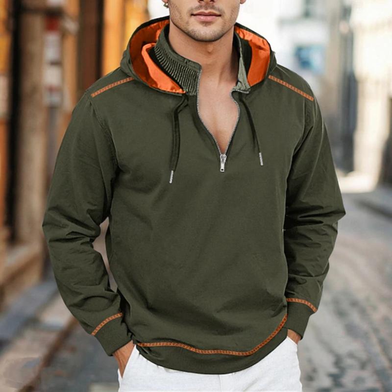 Men's Colorblock Zipper Stand Collar Long Sleeve Hooded Sweatshirt 29854312Y