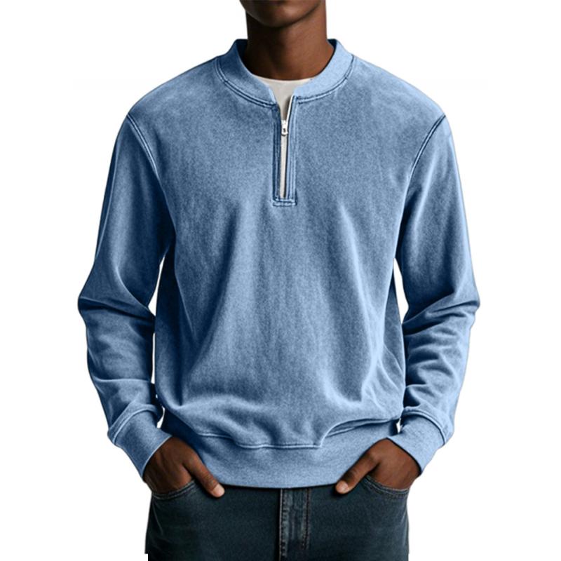 Men's Casual Solid Color Half Zip Loose Pullover Sweatshirt 90756886M