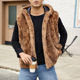 Men's Casual Faux Fur Hooded Leopard Vest 22259889Y