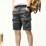 Men's Vintage Solid Multi-Pocket Cargo Shorts 64748618Y