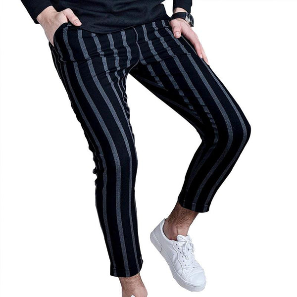 Men's Striped Drawstring Regular Waist Slim Fit Lounge Pants 04453276Z