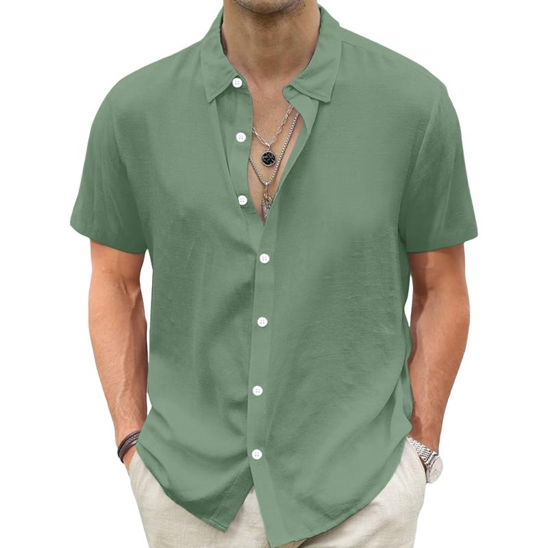 Men's Casual Solid Color Short-sleeved Shirt 87673629X