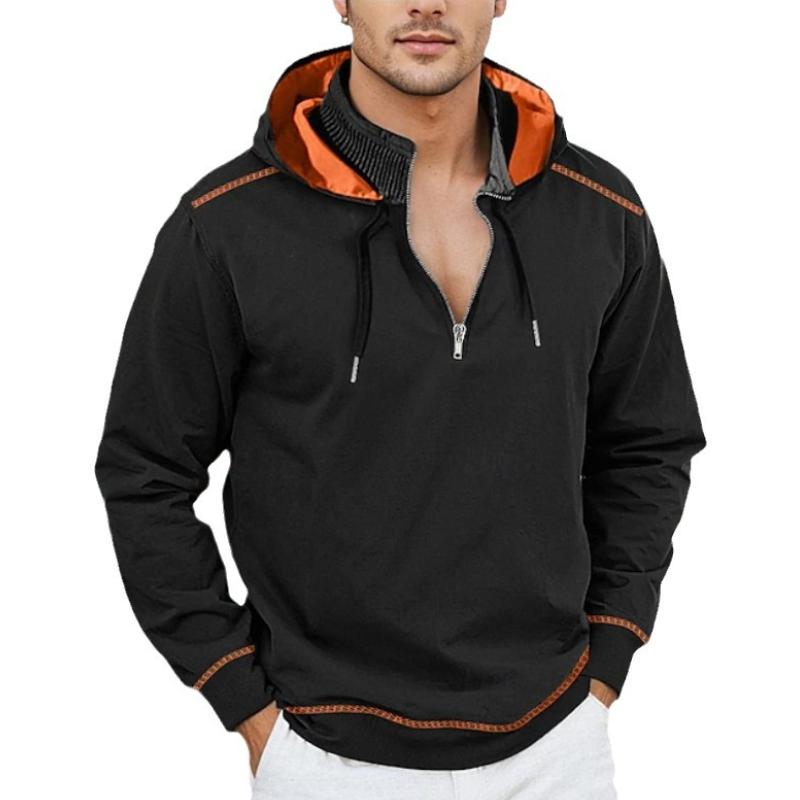 Men's Colorblock Zipper Stand Collar Long Sleeve Hooded Sweatshirt 29854312Y