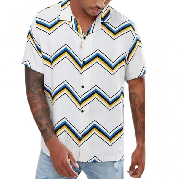Men's Stripe Print Button-Down Short Sleeve Shirt 36197972Y