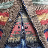 Men's Vintage Color Block Lapel Single Breasted Knit Cardigan 23898752Z
