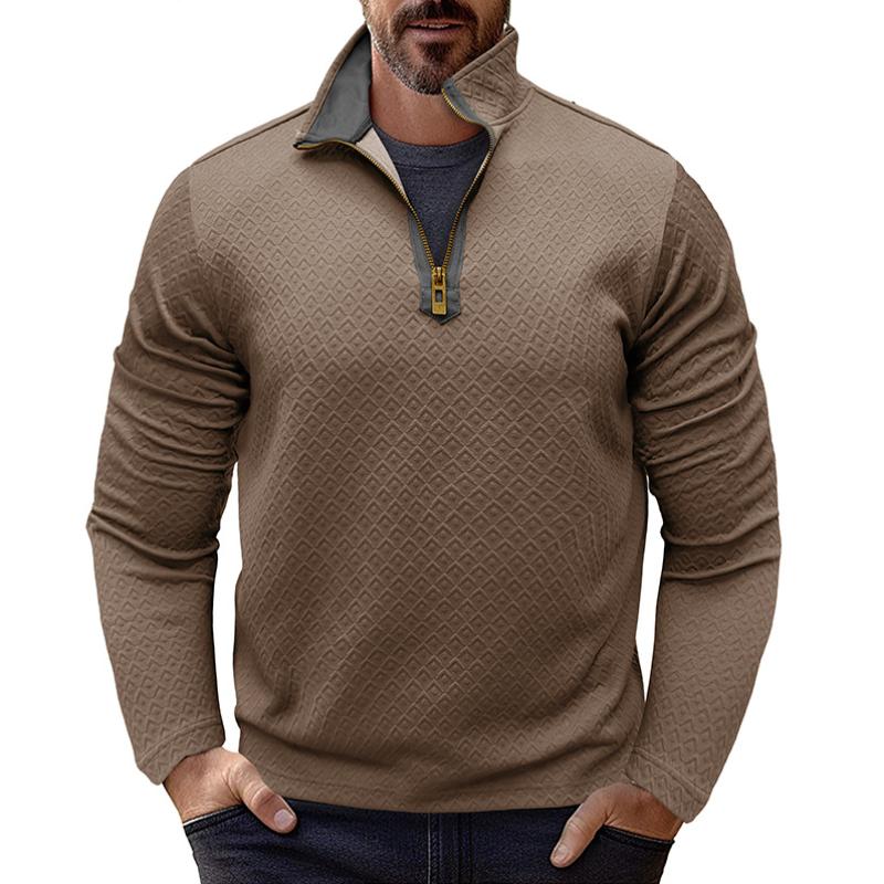 Men's Vintage 3D Jacquard Zipper Stand Collar Loose Long Sleeve Sweatshirt 62241167M